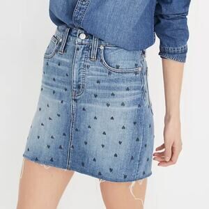 MADEWELL NWT Heart Print Stretch Denim Mini Skirt